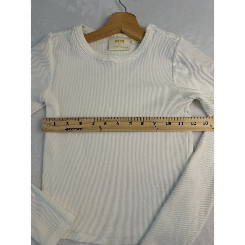 Anthropologie Maeve Layering White Long Sleeve Crewneck T Shirt Crop Top Sz XS - Picture 4 of 6
